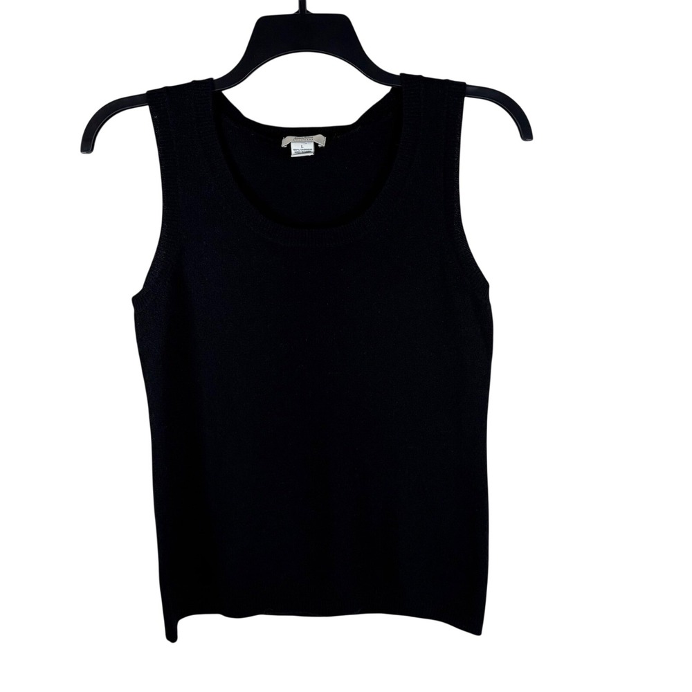 Neiman Marcus 100% Cashmere Scoop Neck Knit Tank Top Sweater Vest Black L